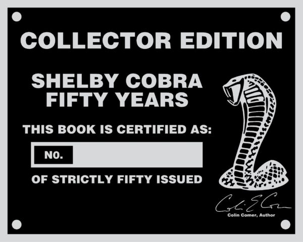 Shelby Cobra Fifty Years - Collector Edition Number Plate