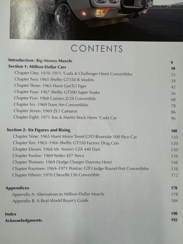 Million Dollar Muscle Cars table of contents